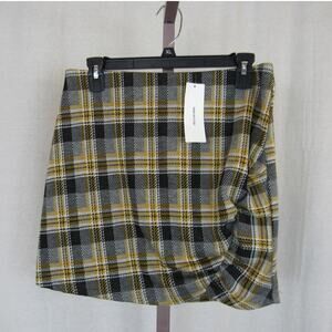 NWT Urban Outfitters Medium Plaid Asymmetrical Ruffle Skirt Yellow White Black